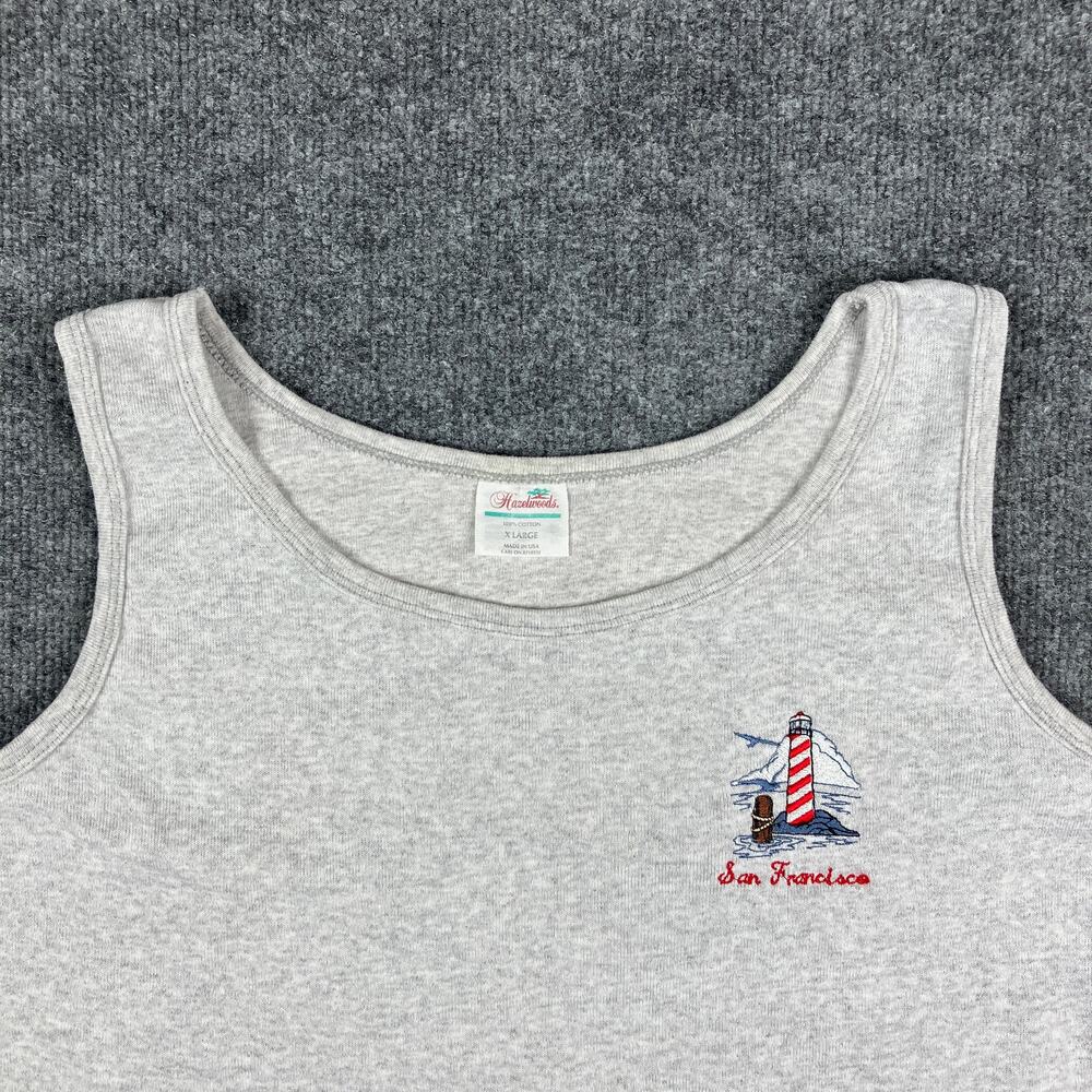 Hazelwoods Tank Top Mens Size XL Gray San Francisco Lighthouse Embroidered USA